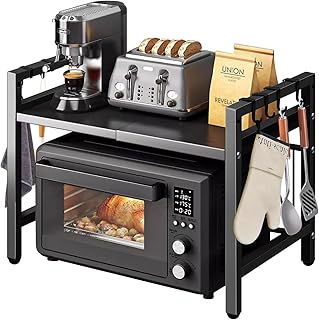 Microwave Oven Rack,Microwave standm,Adjustable Shelf with Hooks,100lb Capacity,Microwave Shelf,Microwave Rack,Kitchen Microwave Stand,Microwave Stand with Storage,Microwave Stand countertop