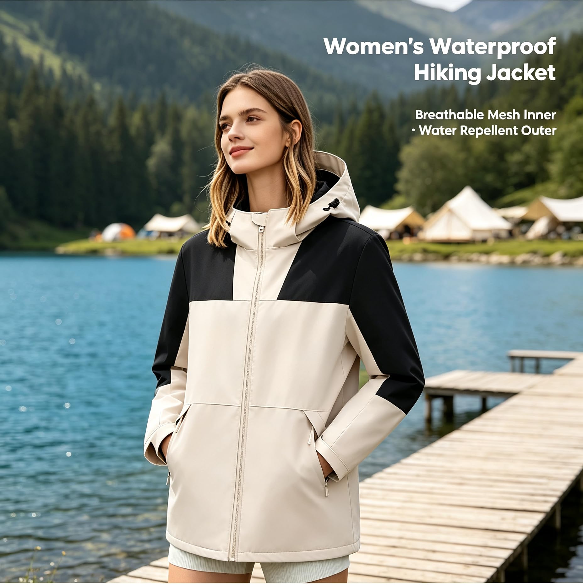 Veste de randonnée pour femme avec fermeture éclair, poncho, pluie, vêtements de pluie légers pour la randonnée, le camping, les activités de plein air