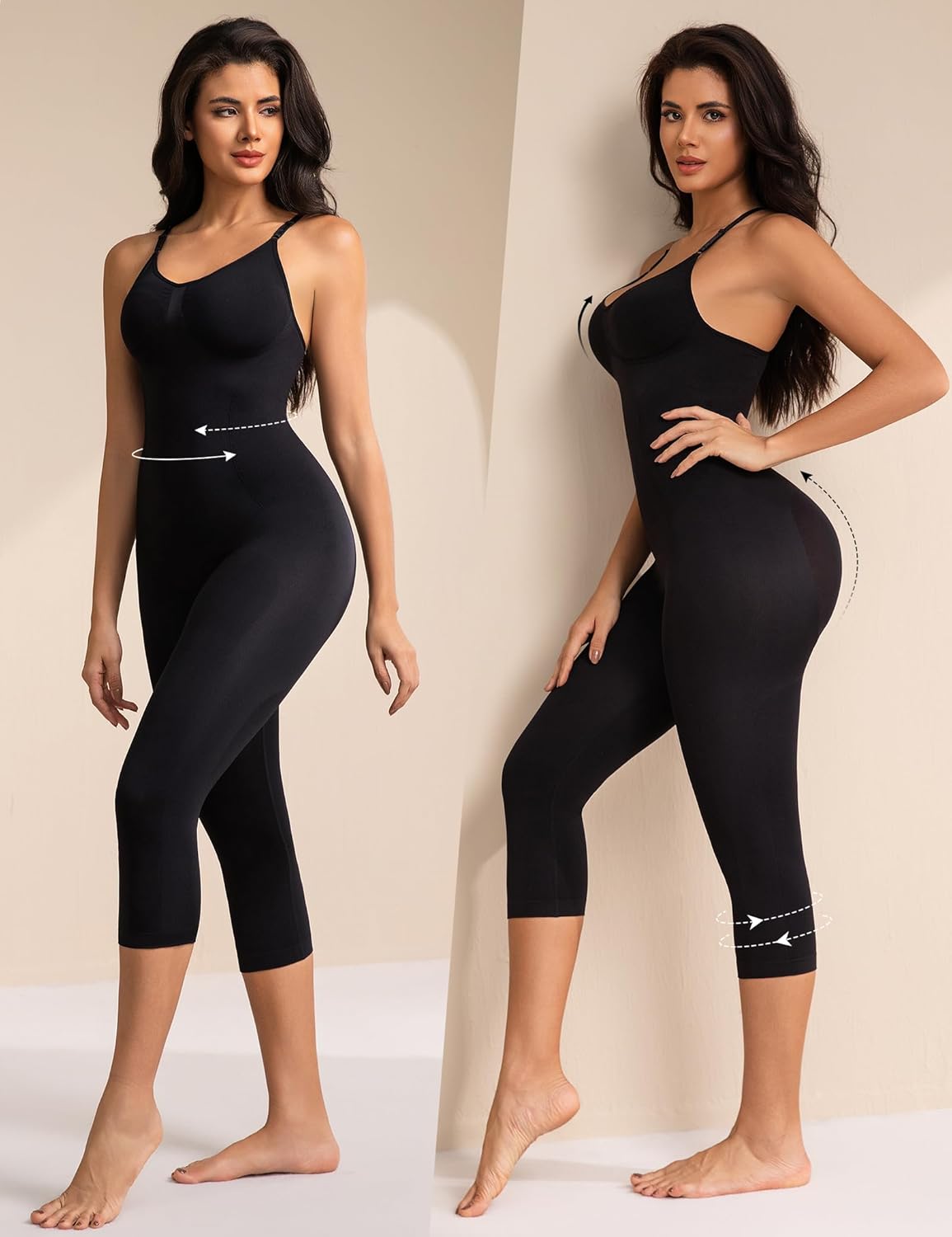 Tummy Control Racerback Bodysuits Full Body Suit Shapewear One Piece Capri Jumpsuits for Women - Image 6