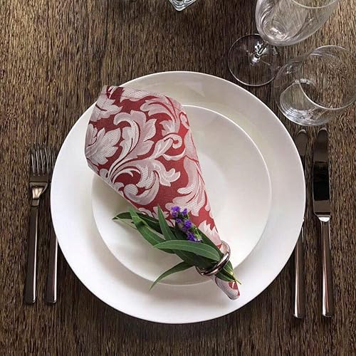 Miniatura 2 de Juego de 12 servilletas de tela de damasco jacquard suave, patrón de damasco, 17 x 17 pulgadas, a prueba de manchas y derrames, banquetes, bodas,