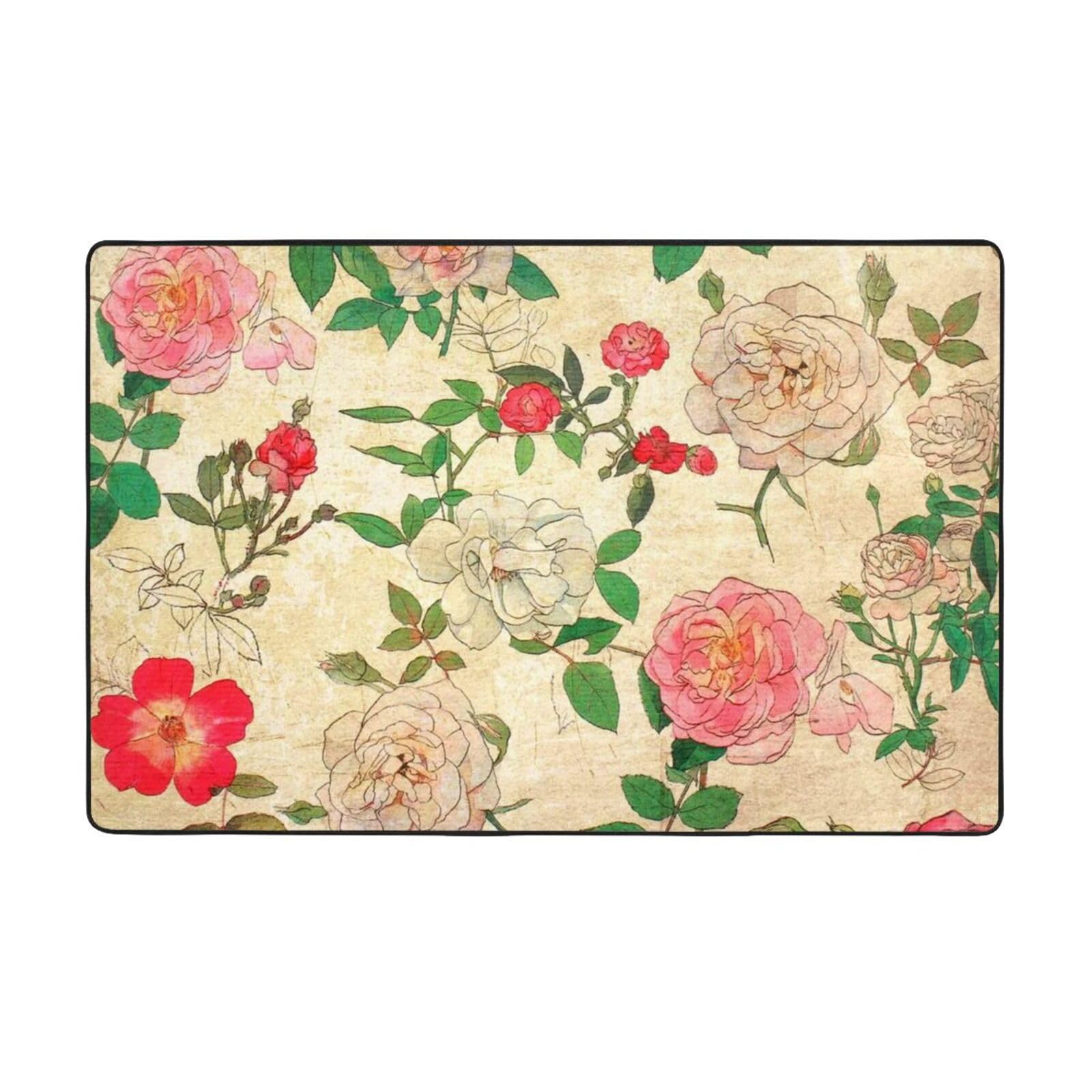Grand tapis de salon pivoines rouges et blanches pour réchauffer l'ambiance de la chambre