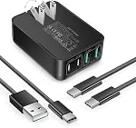Flat Wall Charger,40W 4 Ports Slim PD Fast Charging Block Foldable Plug with 6FT USB C Charging Cable,Type C Power Adapter Compatible with iPhone 17/16/15 Pro Max/Plus,Samsung Galaxy S25/S24/S23