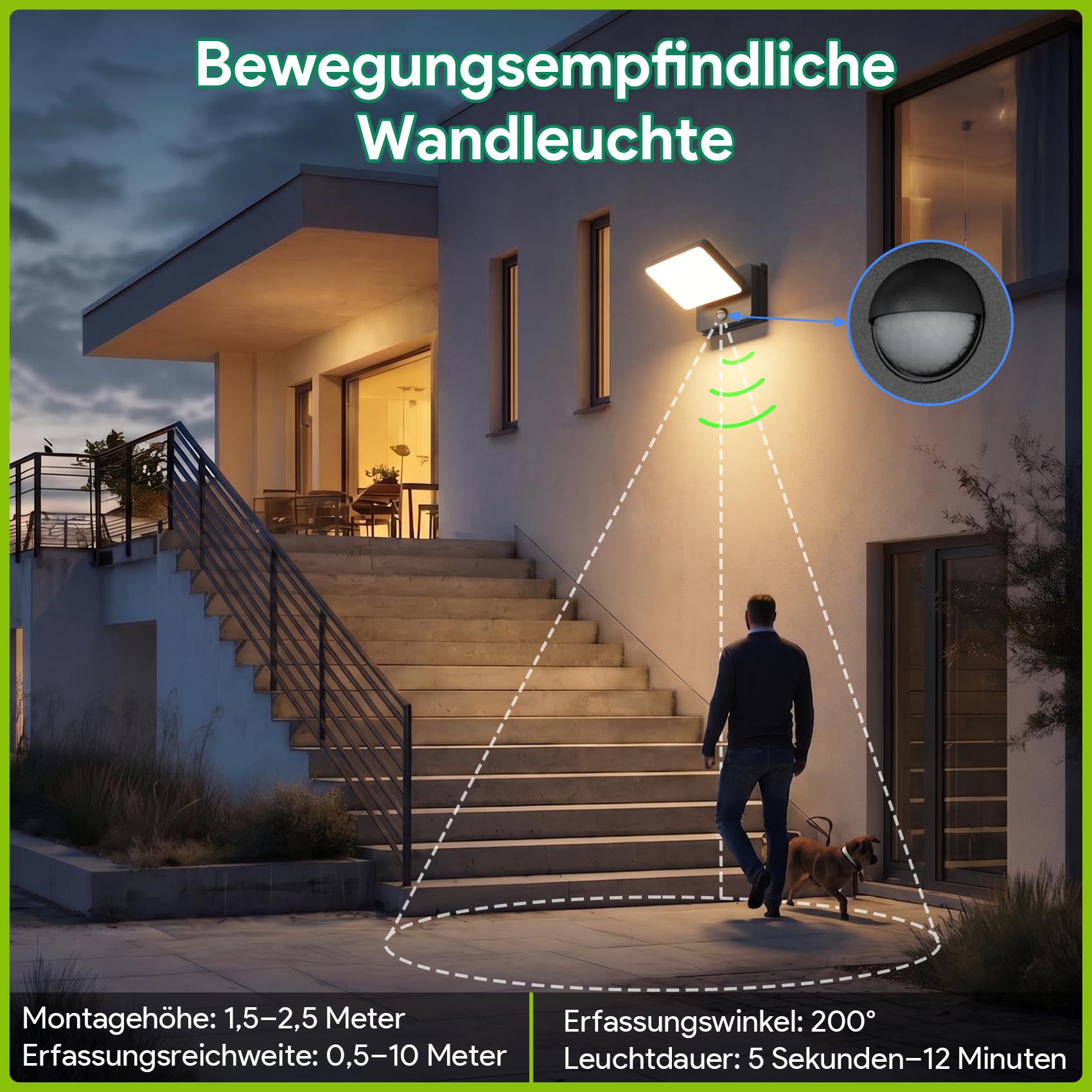 Klighten Luz exterior con sensor movimiento 30W IP65 3000K blanco cálido para patio/jardín/gris antracita
