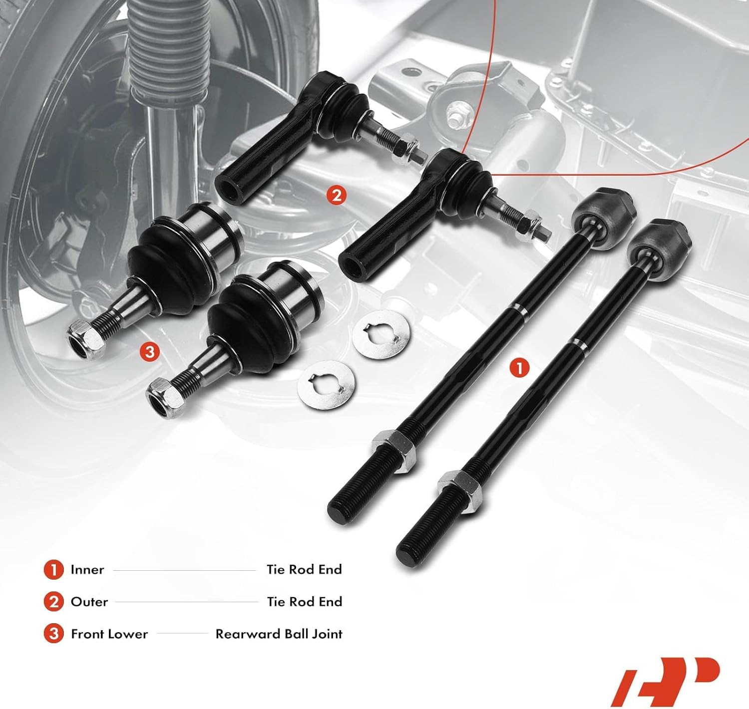 A-Premium Set of 6, Front Rearward Lower Ball Joint, Inner Outer Tie Rod End, Compatible with Chrysler 300 2005-2010, Dodge Charger 2006-2010, Challenger 2008-2010, Magnum 2005-2008, RWD Only