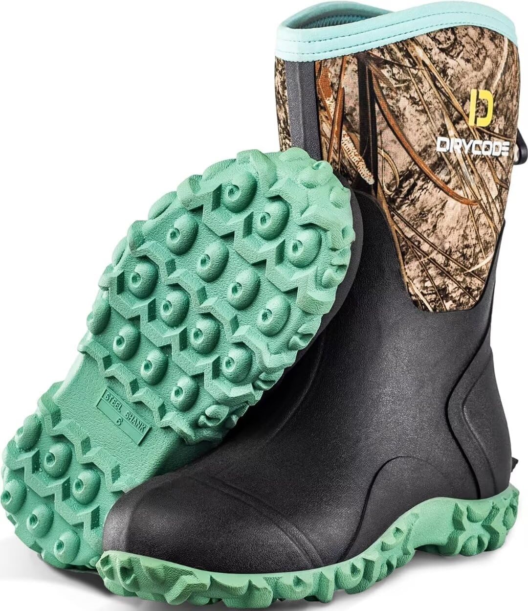 D DRYCODERubber Boots for Women, 6mm Neoprene Mid Calf Rain Boots with  Steel Shank, Waterproof Insulated Hunting Boots, Mud Work Boots, Black, Size