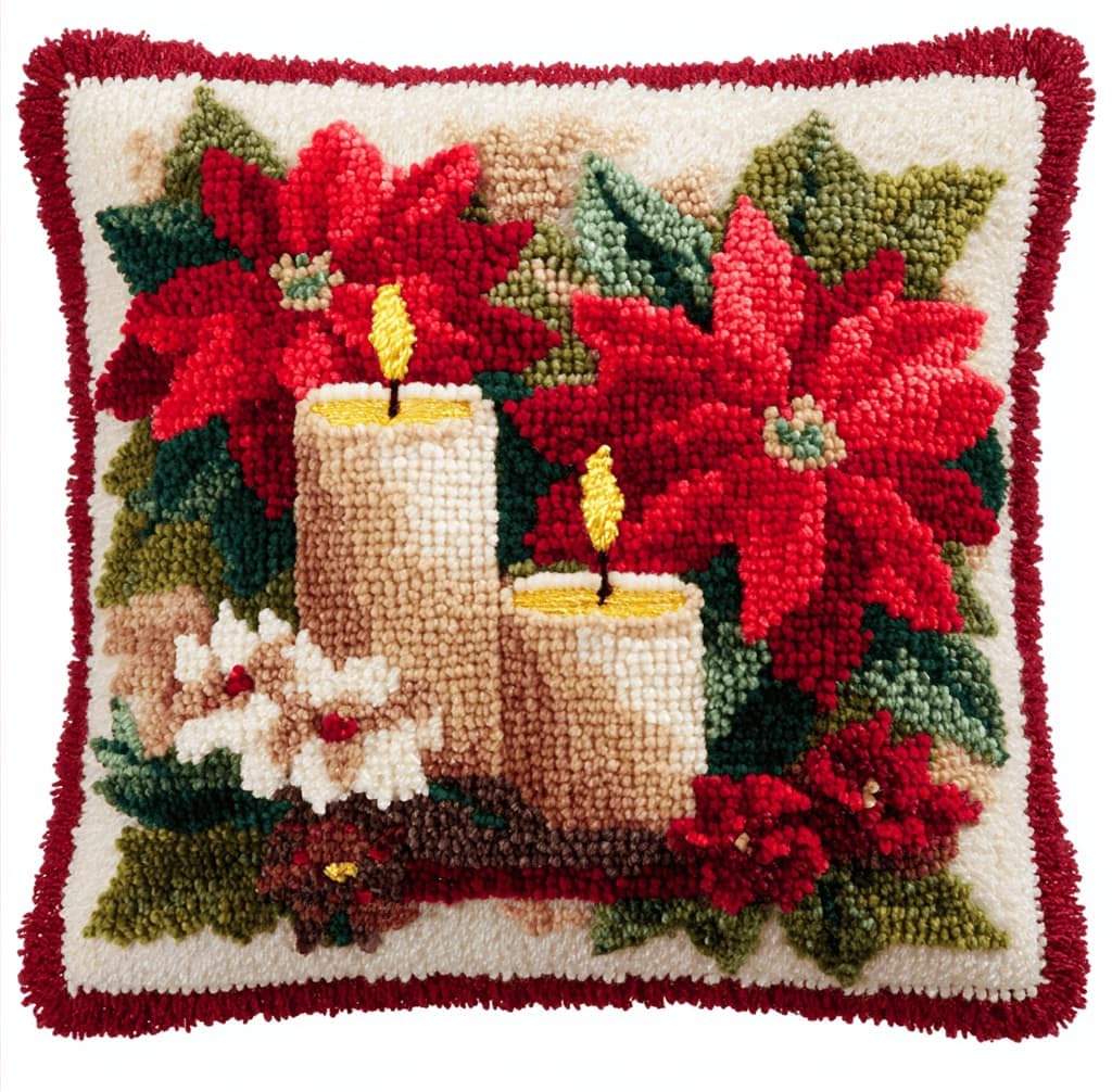 Kitquiver Latch Hook Cushion Kits Candle 43X43Cm Latch Hook Pillow Case Kits Embroidery,DIY Needlework Pillow Cover Sofa Cushion Rug Making for Adults and Beginner,Craft Home Decor