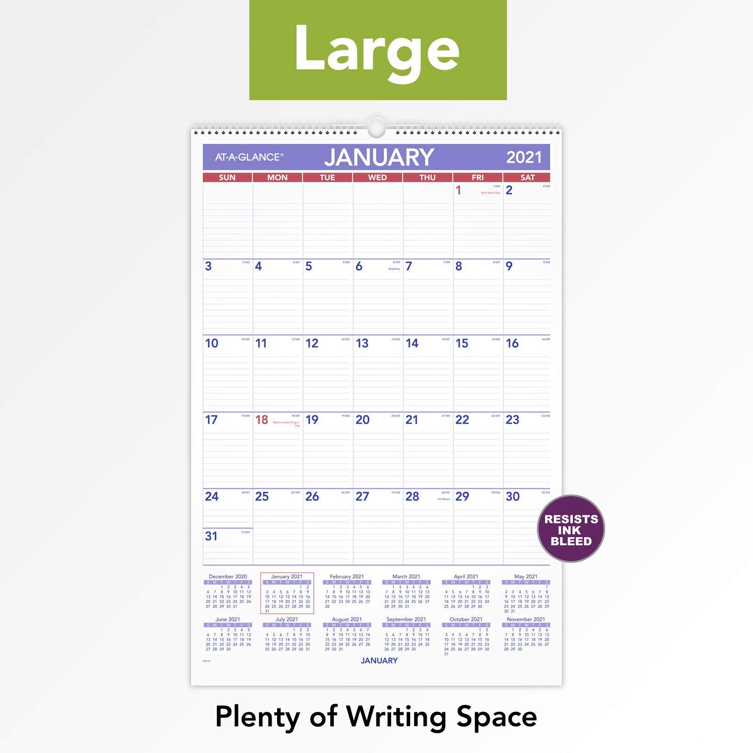 AT-A-GLANCE, Wandkalender 2021, 39,5 x 57,9 cm, groß, monatlich, Spiralbindung (PM32821)