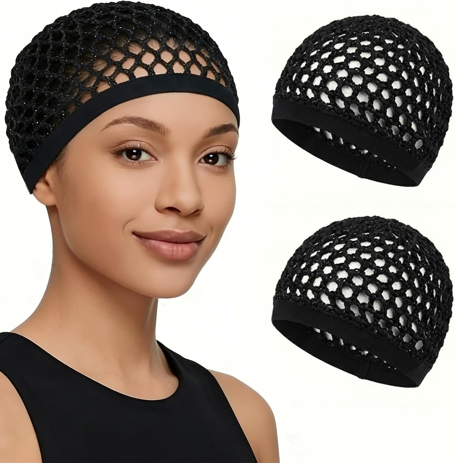 2 Pcs Premium Mesh Hair Net for Sleeping - Ultra-Wide Soft Band, Breathable Crochet Hair Wrap for Silk Press, Shower
