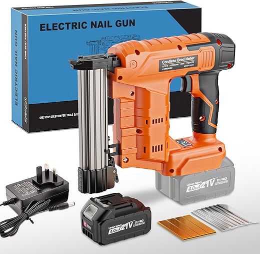 Nail Gun Cordless 21V, 2 in 1 Brad Nailer & Electric Stapler with 1 * 4.0Ah Battery, 800 Nails & 800 Staples for DIY Project of Upholstery, Home Improvement and Woodworking