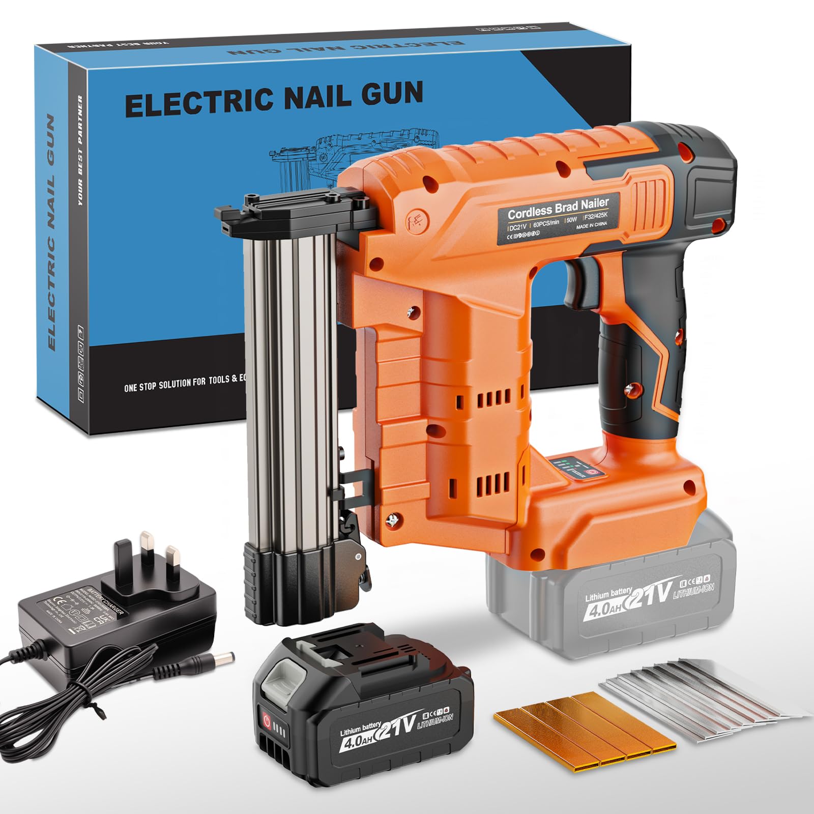 Blayram Nail Gun Cordless Compatible with Makita 18V Battery, 2 in 1 Brad Nailer & Electric Stapler with 1 * 4.0Ah Battery, 800 Nails & 800 Staples for DIY Project of Upholstery and Woodworking