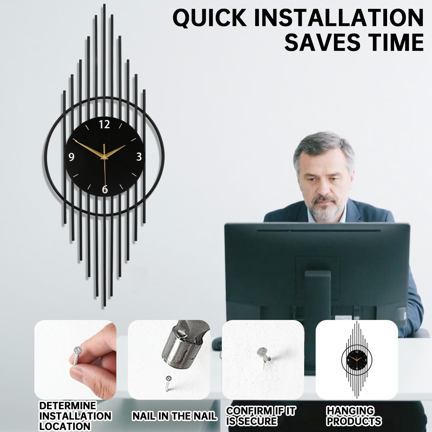 Reloj de pared decorativo con movimiento de cuarzo de calidad silencioso, funciona con pilas, reloj de pared grande para sala de estar, cocina, hogar, baño, dormitorio, decoración de pared, 11.8 x