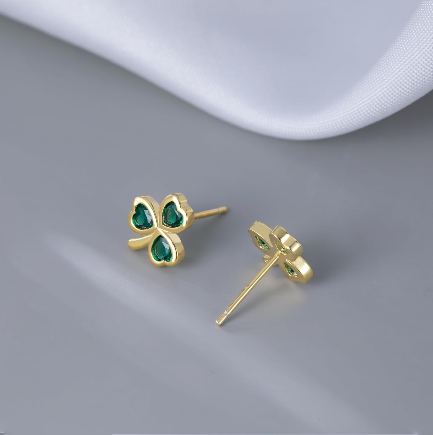 SLUYNZ 925 Sterling Silver CZ Leaf Clover Earrings Stud for Women Teens Shamrock Studs Earrings Love Clover Earrings Green for Spring - Image 5