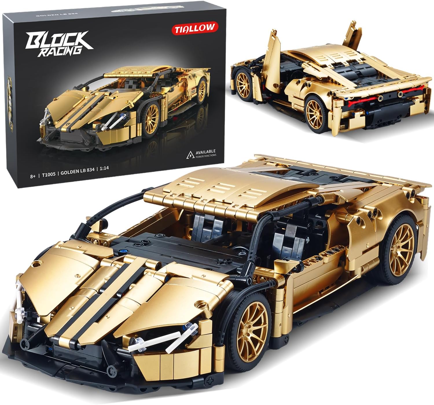Sports Car Building Set for Adults - 1:14 MOC Toy Car Building Block, Racing Car Model Kit Gifts for Boyfriends,Boys and Teens Age 8-14 (Gold)