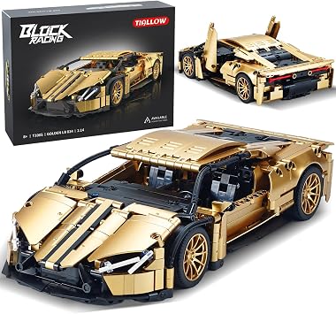 TIALLOW Sports Car Building Set for Adults - 114 MOC Toy Car Building Block, Racing Car Model Kit Gifts for Boyfriends,Boys and Teens Age 8-14 Gold