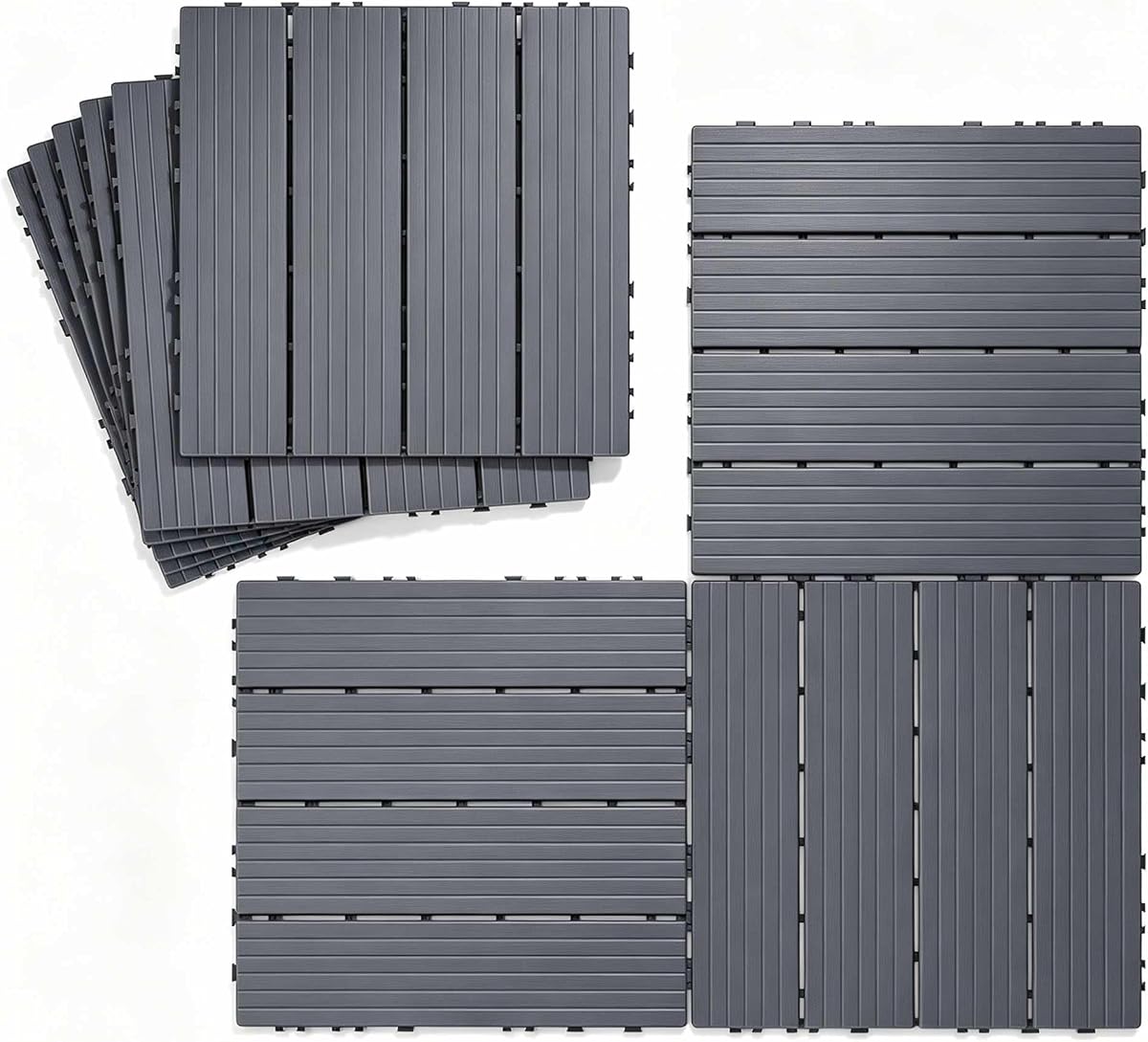 9 PIEZAS Azulejos de cubierta de plástico entrelazados de 12x12 pulgadas - Suelo de patio exterior antideslizante impermeable para todo clima con drenaje para piscina Balcón Patio trasero Porche Jardín Garaje, gris