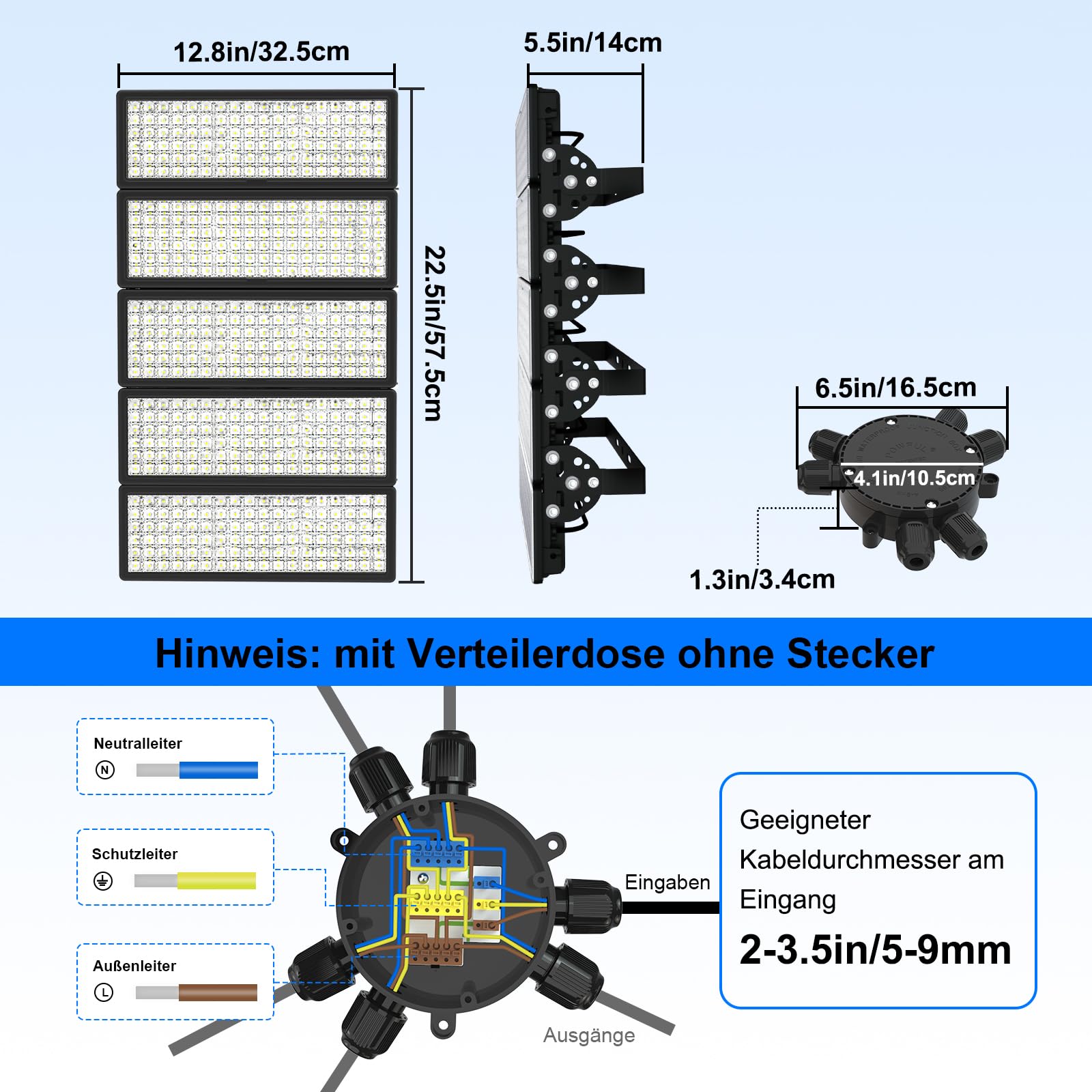 500W LED Strahler Außen, Kaltweiß 6500K 70000LM Scheinwerfer Aussen, IP67 Wasserdicht Außenstrahler, LED Flutlicht Verstellbarer 180° Halter für Garten Garage Sportplatz