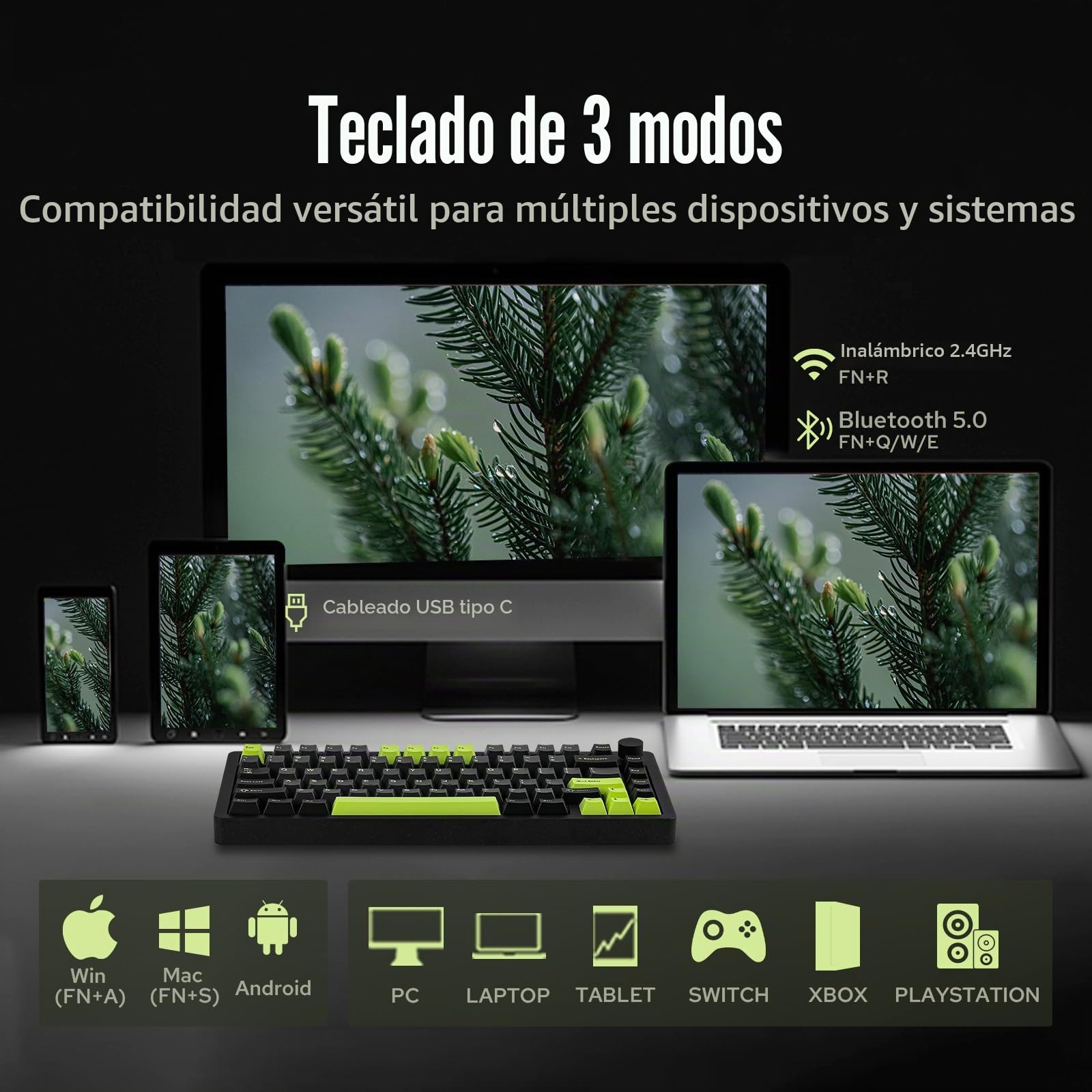 MechLands Blade75 Teclado mecánico inalámbrico de aluminio BT5.0/2.4GHz/USB-C Hot Swappable Custom Keyboard con RGB, NKRO para Win/Mac/Games/Office (negro)
