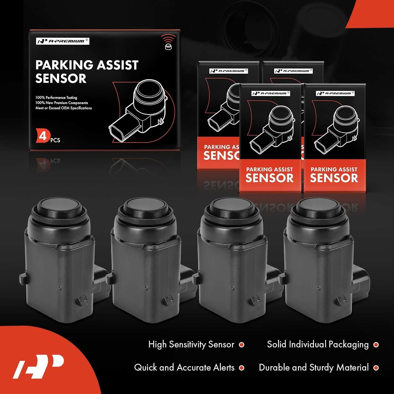 A-Premium 4-PC Rear Reverse Backup Parking Assist Sensor Compatible with Select Dodge & Chrysler & Jeep Models - Charger 2006-2008, 300 2005-2008, Commander 2006-2007, Magnum, Replace# 5HX08TZZAA