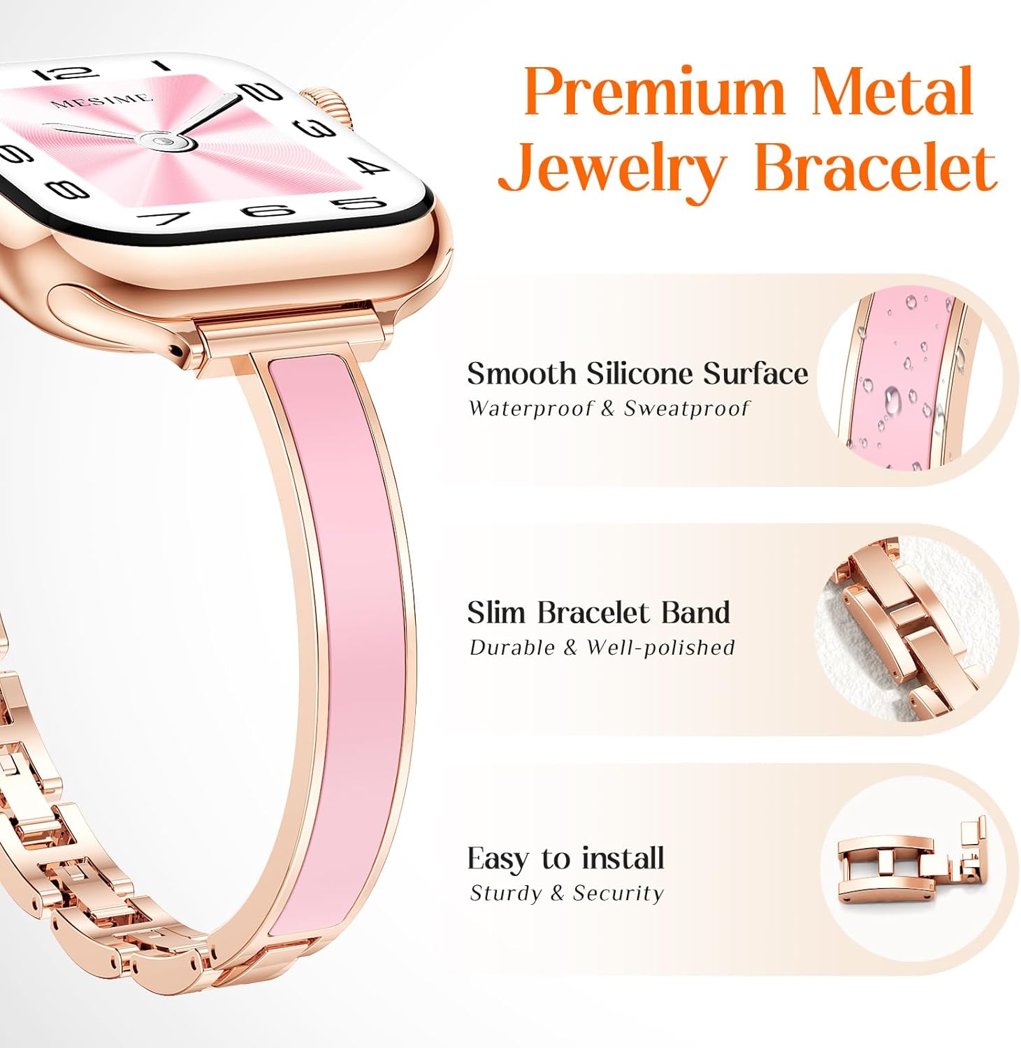 Mesime Slim Dressy Watch Band Compatible with Apple Watch Bands for Women 49mm 46mm 45mm 44mm 42mm 41mm 40mm 38mm, Jewelry Bracelet Metal Designer Fancy Strap for iWatch Ultra 3/2/1 Series 11/10/9/8/7/6/5/4/SE/3/2/1