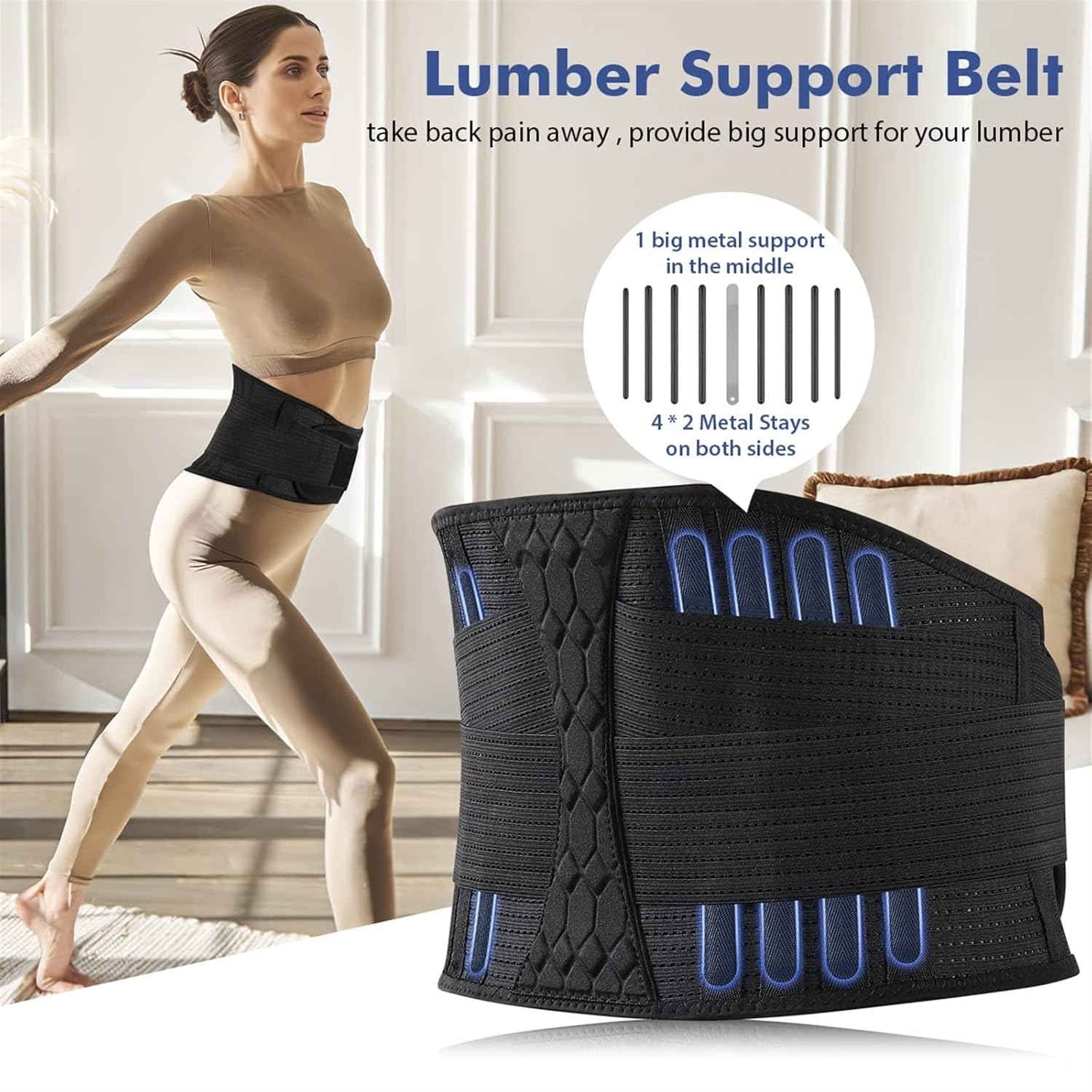 Lumbar Support Lower Back Brace Waist Support Belt Men Women Lightweight Back Support Belt Relieve Lower Back Pain and Improve (Black Large)