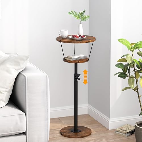 Miniatura 16 de Mesa auxiliar pequeña, mesa de bebida de 2 niveles, mesa auxiliar redonda ajustable en altura, mesa auxiliar de pedestal para espacios pequeños en