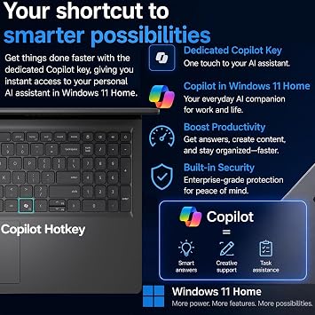 Dell 15.6 Pro FHD Touchscreen Laptop, Intel Core Ultra 7 255U, Copilot AI