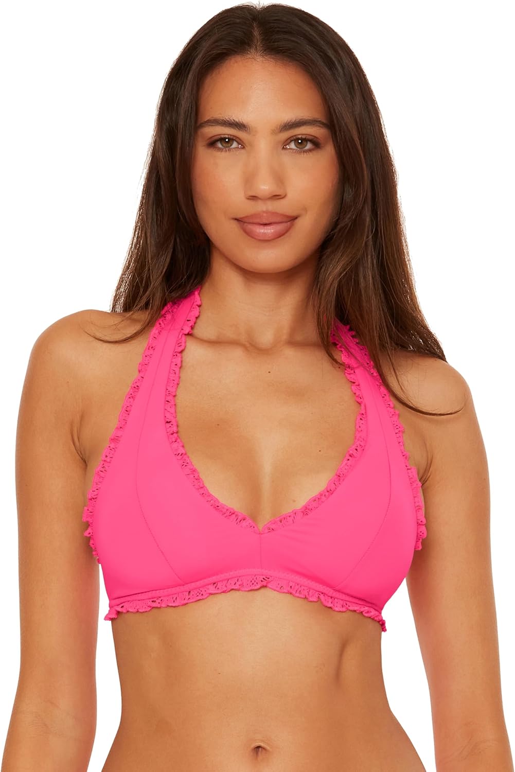 BECCA Women's Frills Halter Bikini Top, Adjustable, Tie Back, Swimwear Separates