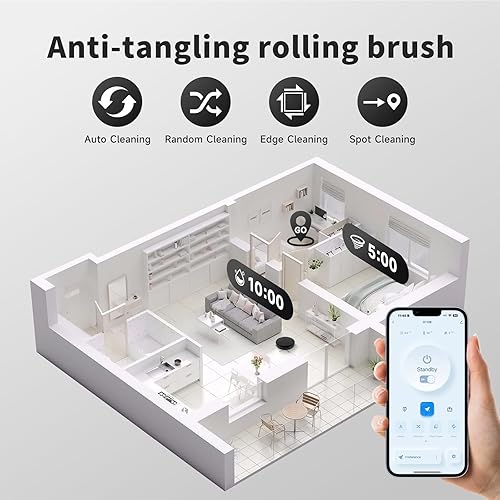 Miniatura 4 de Livvi Robot aspirador y trapeador combinado, 5000pa 2 en 1 robot de aspiradora con WiFiAppvoz, 120 minutos de tiempo de funcionamiento, súper