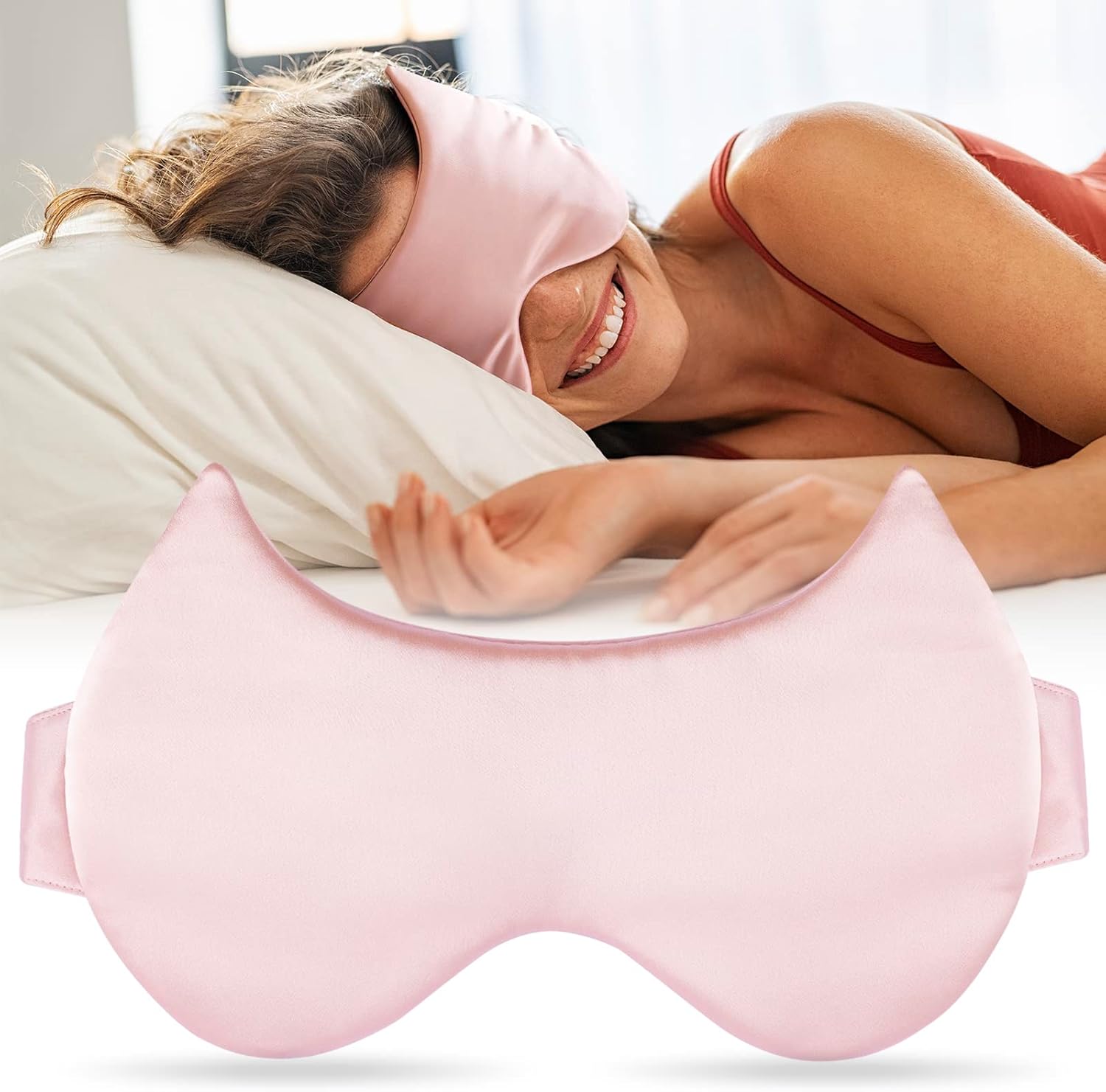 Pink Silk Sleep Masks for Women, 100% Blackout Pure Mulberry Silk Eye Mask for Sleeping Mask, Blindfold Sleep Masks Large Eye Covers Night Gifts for Women Men Kids