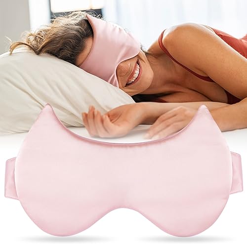 Máscaras de seda rosa para dormir para mujer, 100% opacas, máscara de ojos de seda de morera pura para dormir, máscaras para dormir con los ojos