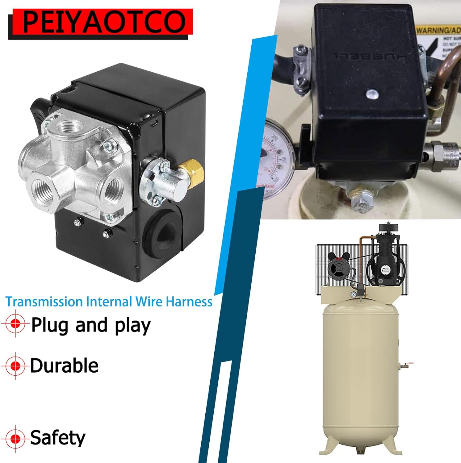 23474570 Pressure Switch Two Stage Compressor 135-175 PSI Fit for Ingersoll-Rand Air with Unloader and 4 Port On/Off LeverCompressor Pressure Switch 2340 2475 2545 7100 2475, Replace 23474570-A