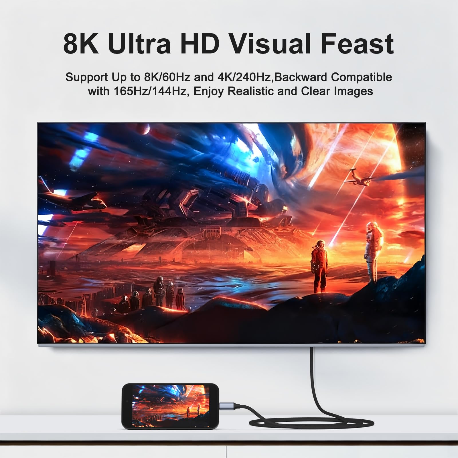 Mugust Kabel USB C na DisplayPort 1.4, 8K, 60 Hz, 30 Hz, 4K, 240 Hz, 144 Hz, HDR, VRR, Thunderbolt 4, 3, DP1.4, kabel kompatybilny z iPhone 17 MacBook Pro Air M2 Mac mini M4 iPad Pro Air 5 Surface Pro