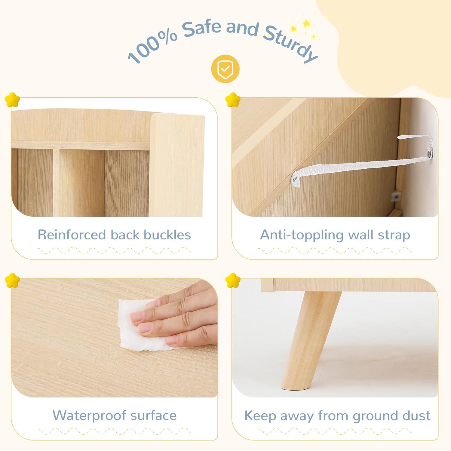 Curipeer Kids Bookshelf and Toy Storage, 3-Tier Wooden Bookcase, Baby Book and Toy Storage Display Organizer with Spacious Top Shelf for Children, Friends, Family, Natural Wood Color - Image 6