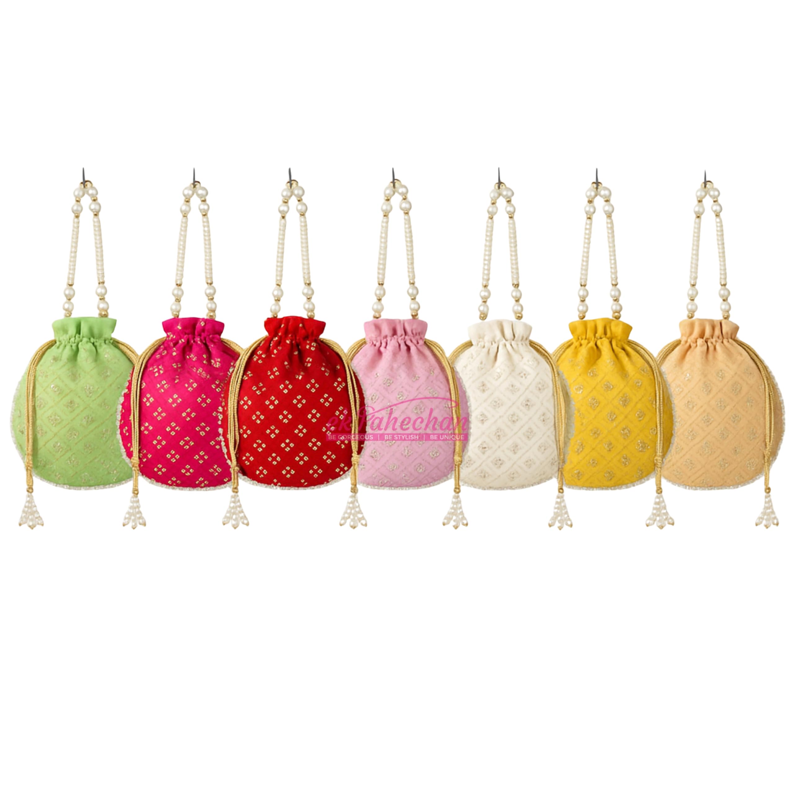 Embroidered Silk Potli Bags with Pearl Handle – Pack of 10 Multicolor Ethnic Drawstring Pouches for Wedding Return Gifts, Mehndi, Haldi & Festive Favors-image-32