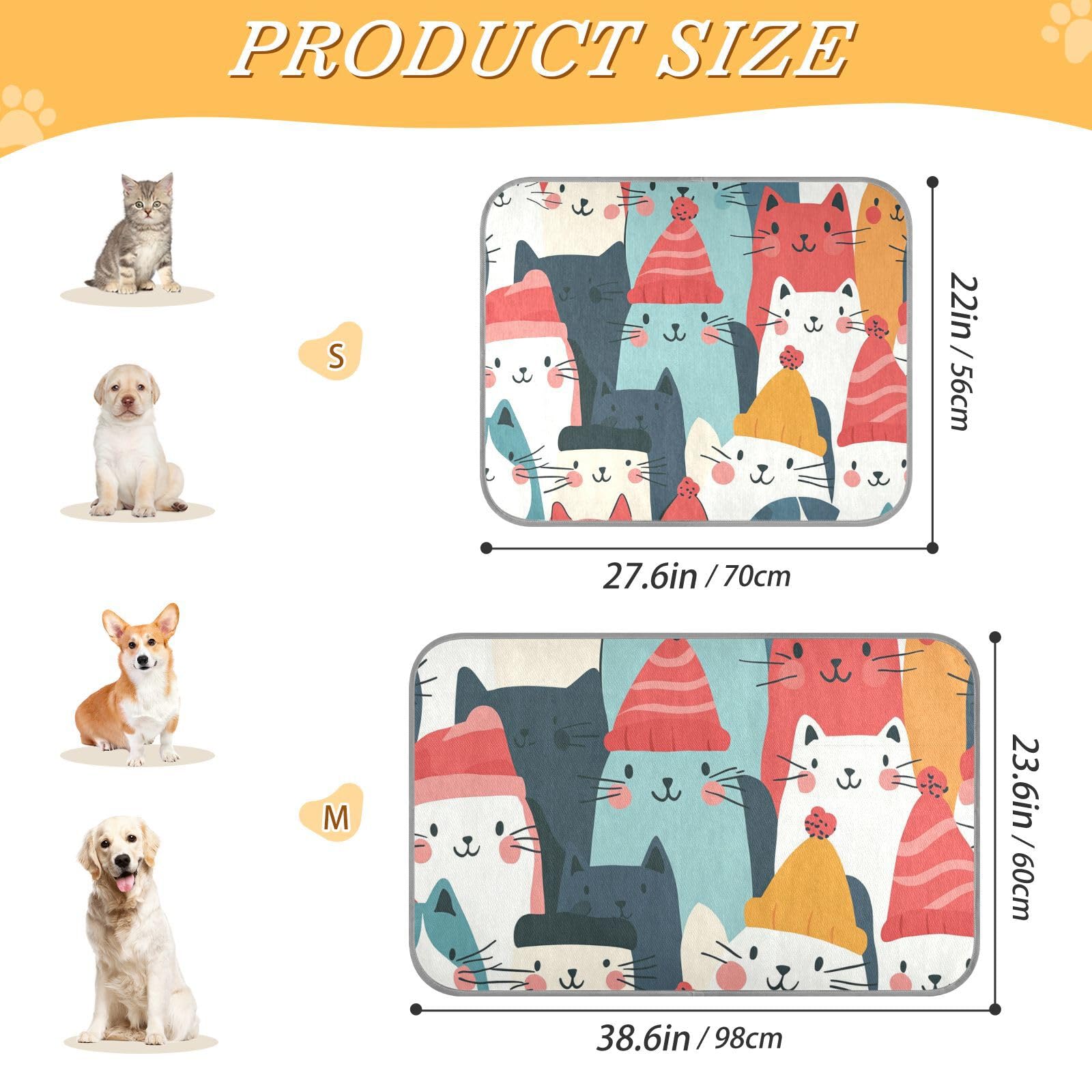 siphylline Cartoon Cute Cats Colorful Summer Cooling Pads or mats Self Cooling cat beds for Indoor Cats for Dogs Outside Washable tapete Frio para Perros S