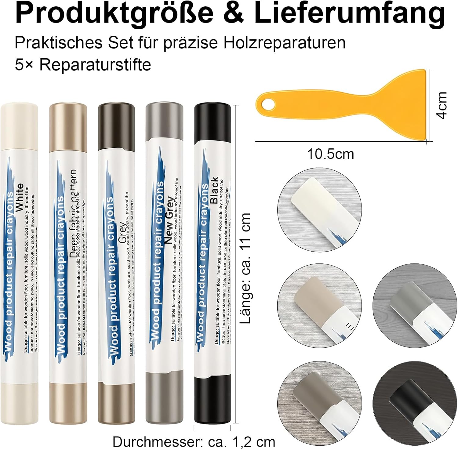 Hard Wax Repair Kit for Wood, Parquet Repair Kit & Laminate Repair Kits, 5 Colours Wood Repair Pen Set with Spatula, Furniture Scratch Repair for Floor, Table, Doors, Wood, PVC