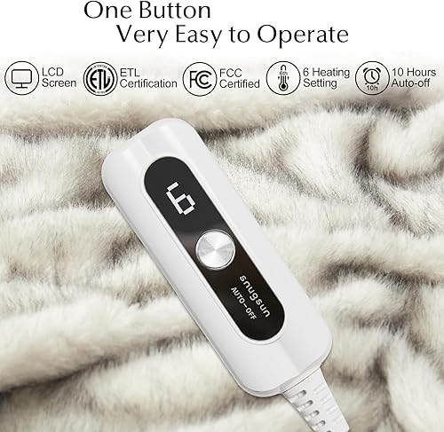 Miniatura 5 de Manta eléctrica de franela térmica individual, sistema de seguridad automática, 6 niveles de calefacción, apagado automático de 10 horas, 62 x 84