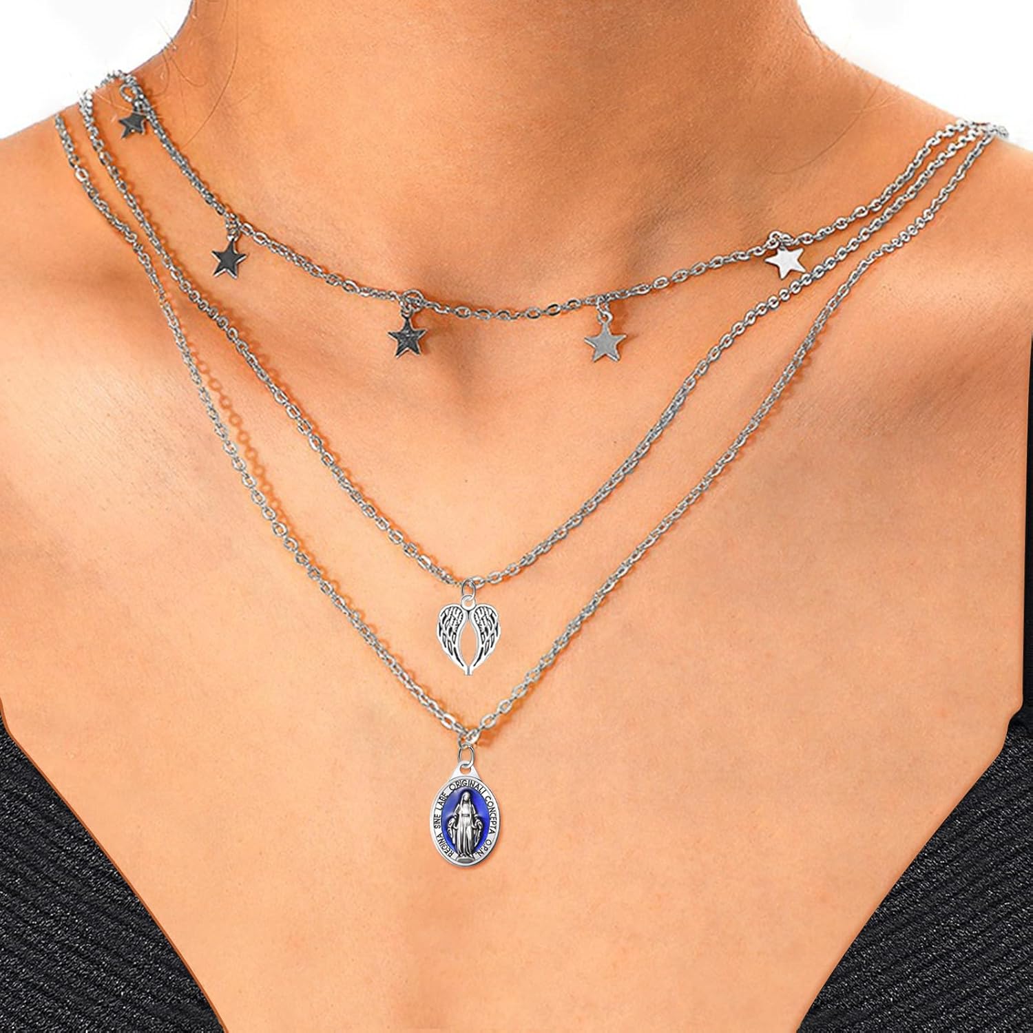 50Pieces Small Metal Oval Blue Enamel Our Lady Religious Medal Charm Jesus Virgin Mary Pendants for Diy Bracelet Necklace Jewelry Making Supplies - Image 6