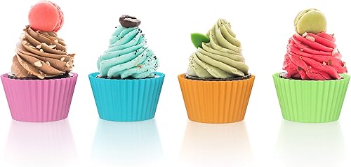 Miniatura 5 de Bakerpan Mini soportes de silicona para cupcakes, mini forros para cupcakes, tazas de pastelería y postre, paquete de 24 (multicolor)