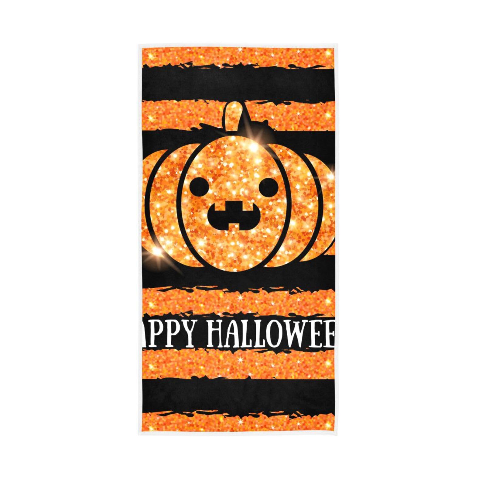 LSRCPD Glitter Pumpkin Striped Fingertip Towels, 15 x 30 Inches Absorbent Hand Towel Spa Towels for Facials Printed Hand Towels
