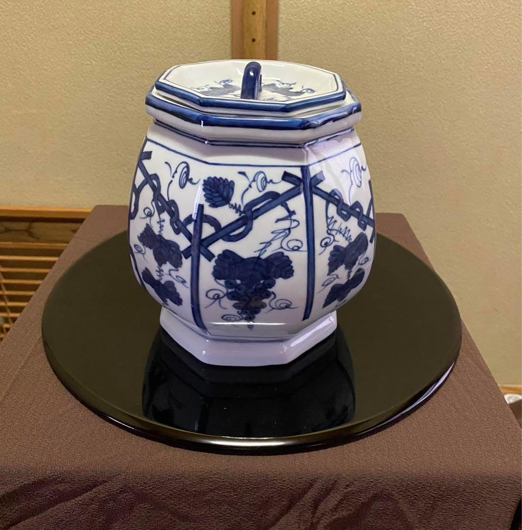 平安 景雲造 染付ぶどう棚絵 水指 共箱 平安景雲【