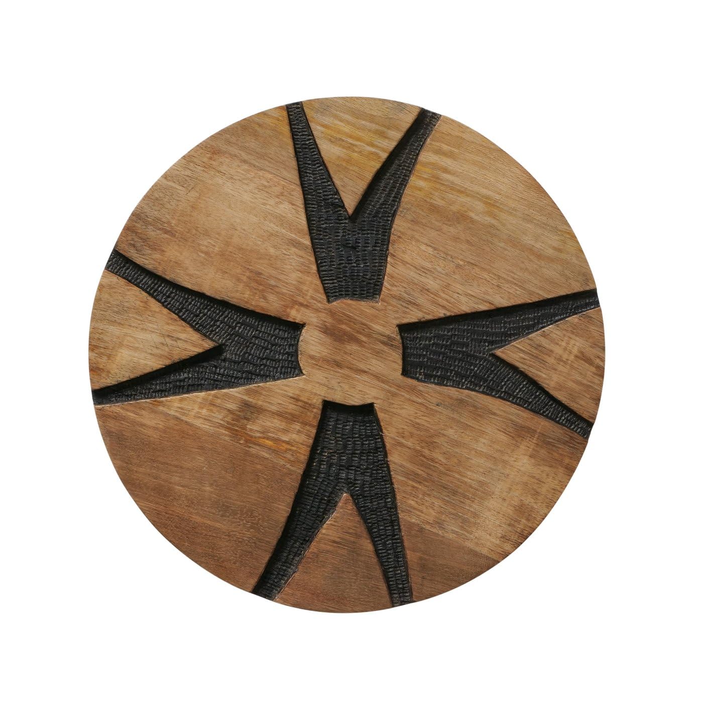 MF Wanddeko Holz Dalane, 3er Set, Rund, Mangoholz, Natur/Schwarz, Geometrisch, Boho Ethno, Ø 20/25/30 cm, Handgearbeitet