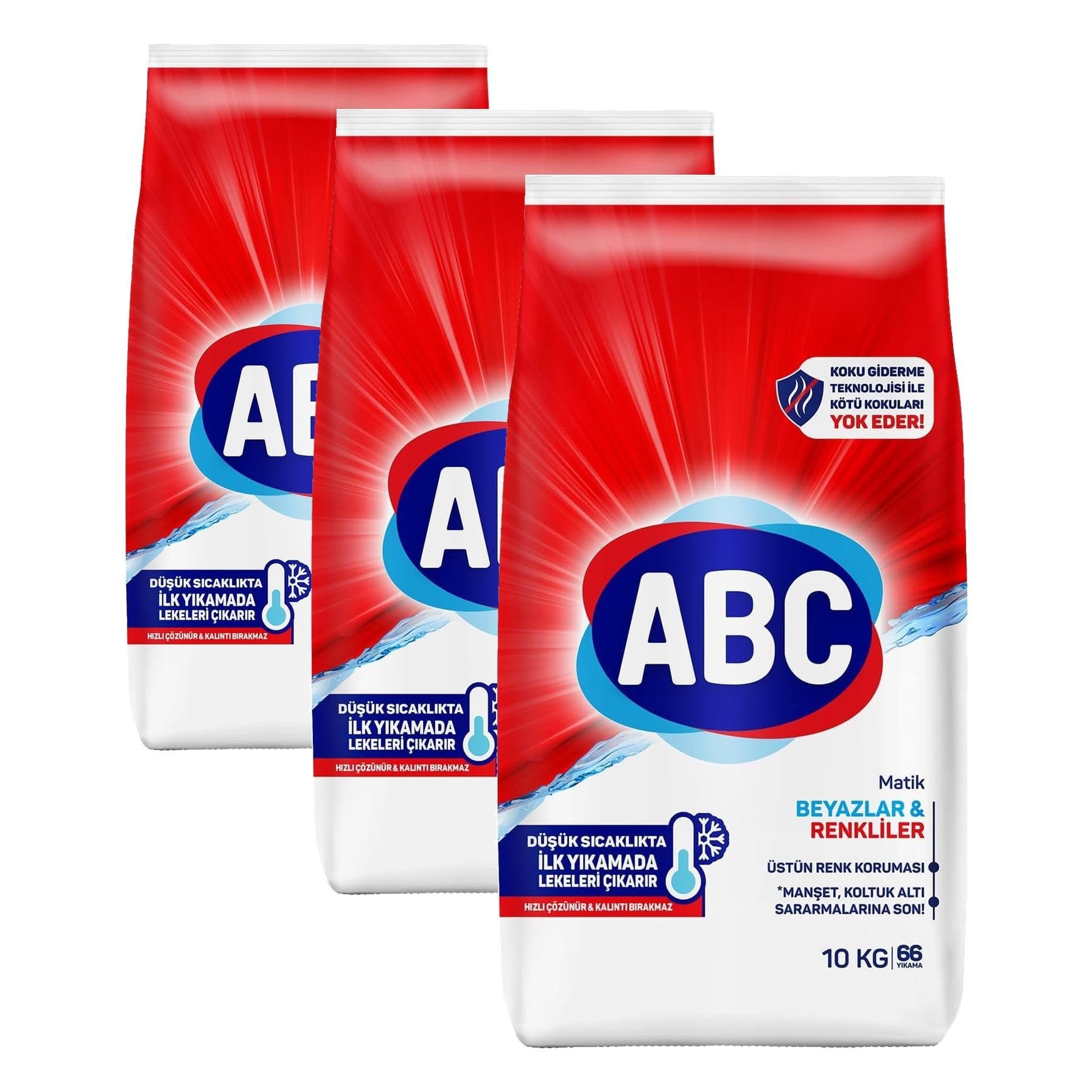 ABC DETERJAN Matik Beyazlar & Renkliler 10 Kg (3 paketi)