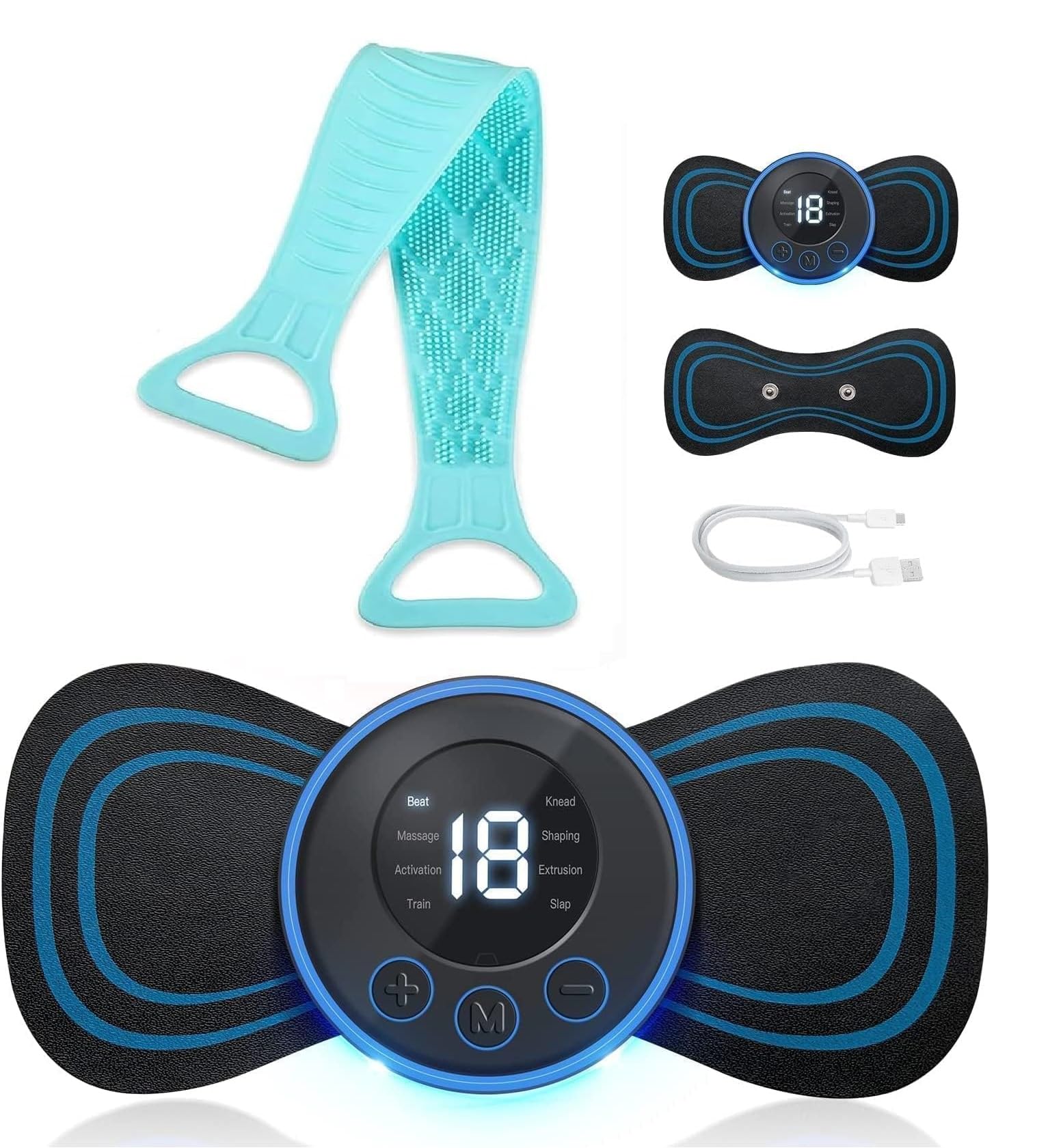 New Trending Full Body Mini Butterfly TENS Massager With 8 Modes, 19 Levels Electric Rechargeable Portable EMS Patch For Shoulder, Neck, Arms, Legs, Neck, Men/Women ( PACK OF-3 ) MASSGER+ICE CUBE+ SCALP MASSAGER-image-16