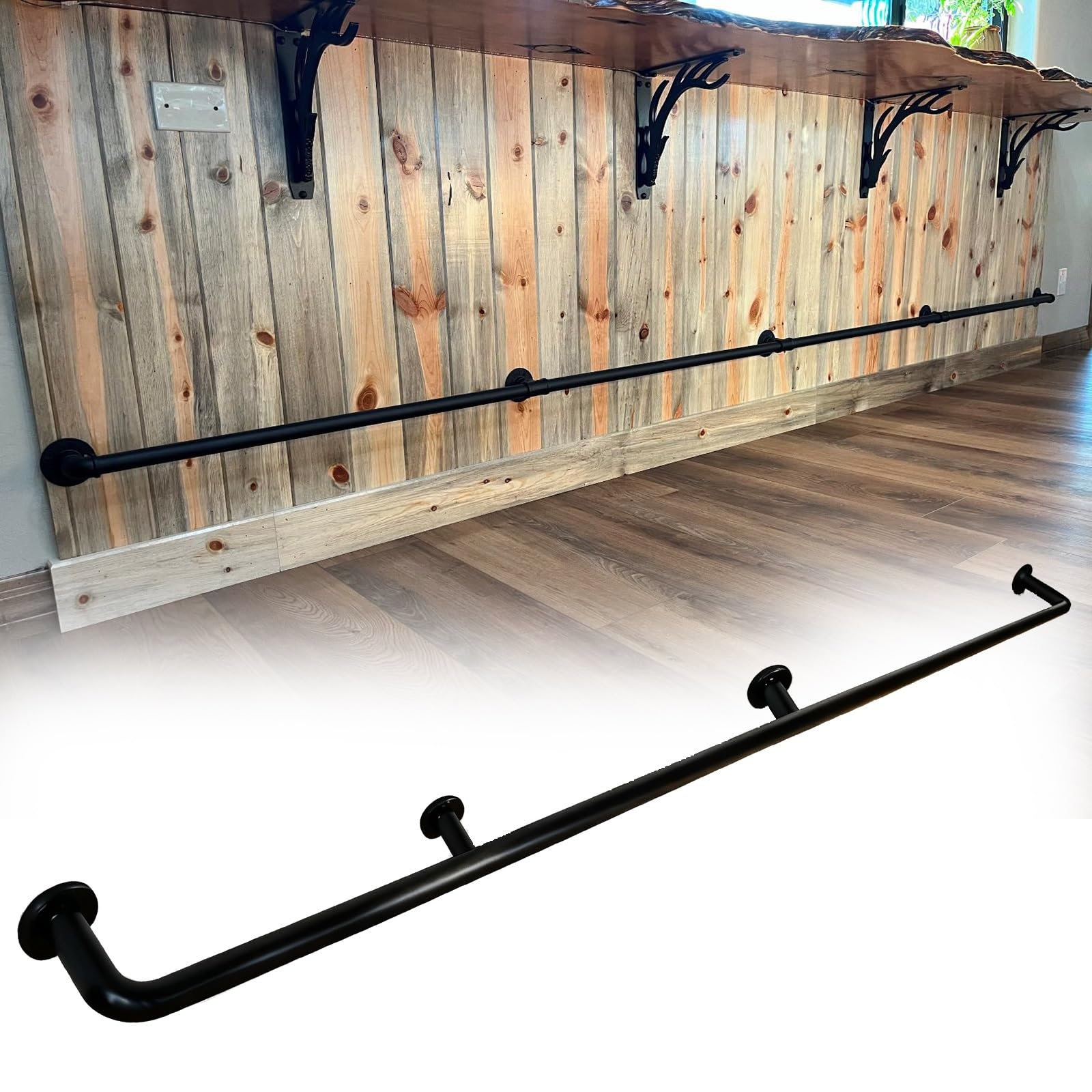 Zestaw Szyn Na Stopy Drążka, Podnóżek Z Rurą Okrągłą, Kompletny Osprzęt Do Montażu Podblatowego I Rurki(Black,400cm/12ft)