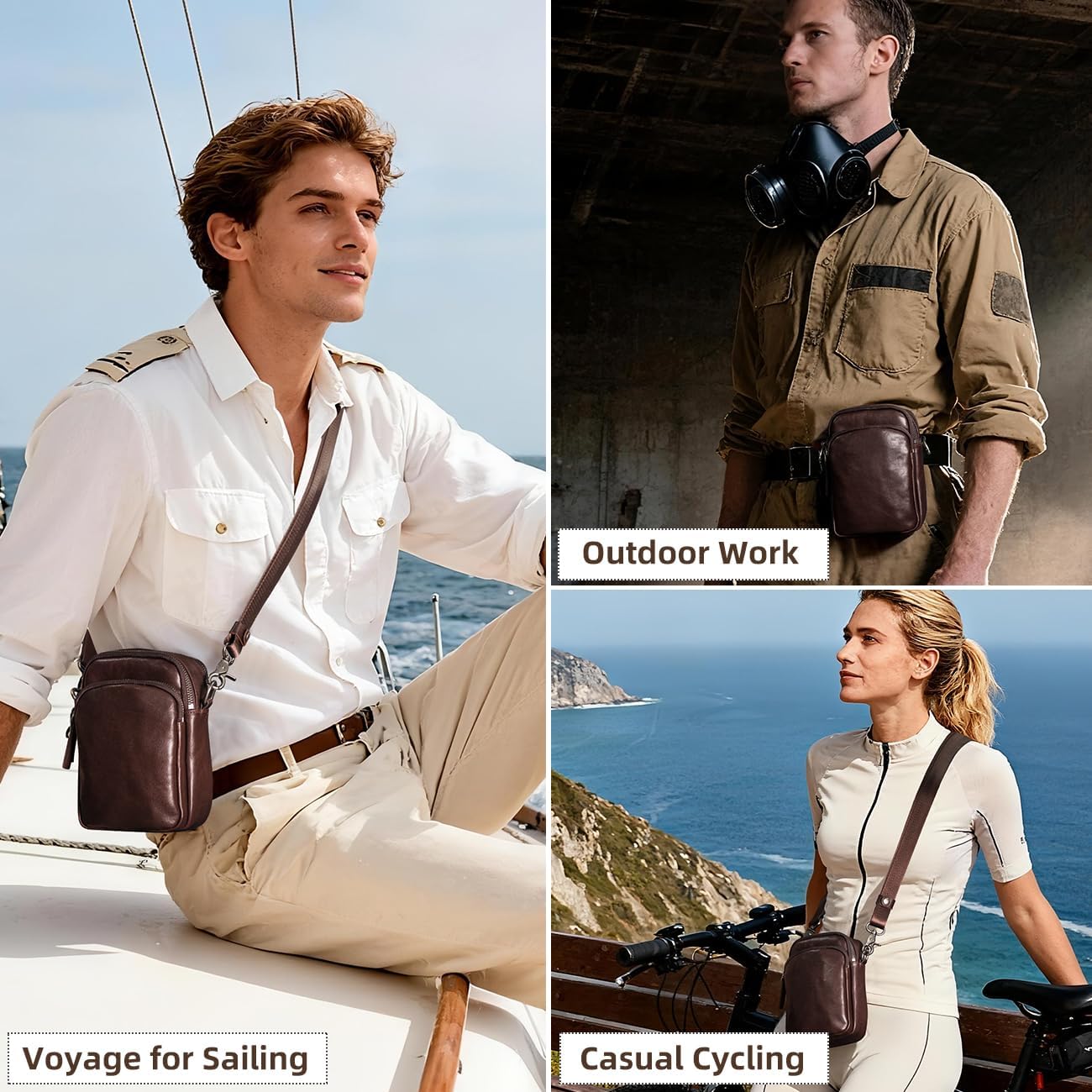 Augus Leather Messenger Crossbody Shoulder Bag for Men Work Business Casual Adjustable Straps (Black-1) (Brown, Small) - Image 2