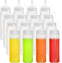 Bekith 8 oz Plastic Squeeze Condiment Bottle, 16 Pack Multipurpose Squirt Bottles with Twist On Cap Lids and Discrete Measurements for Sauce, Ketchup, BBQ, Dressing, Paint, Workshop, Pancake Art Dispenser