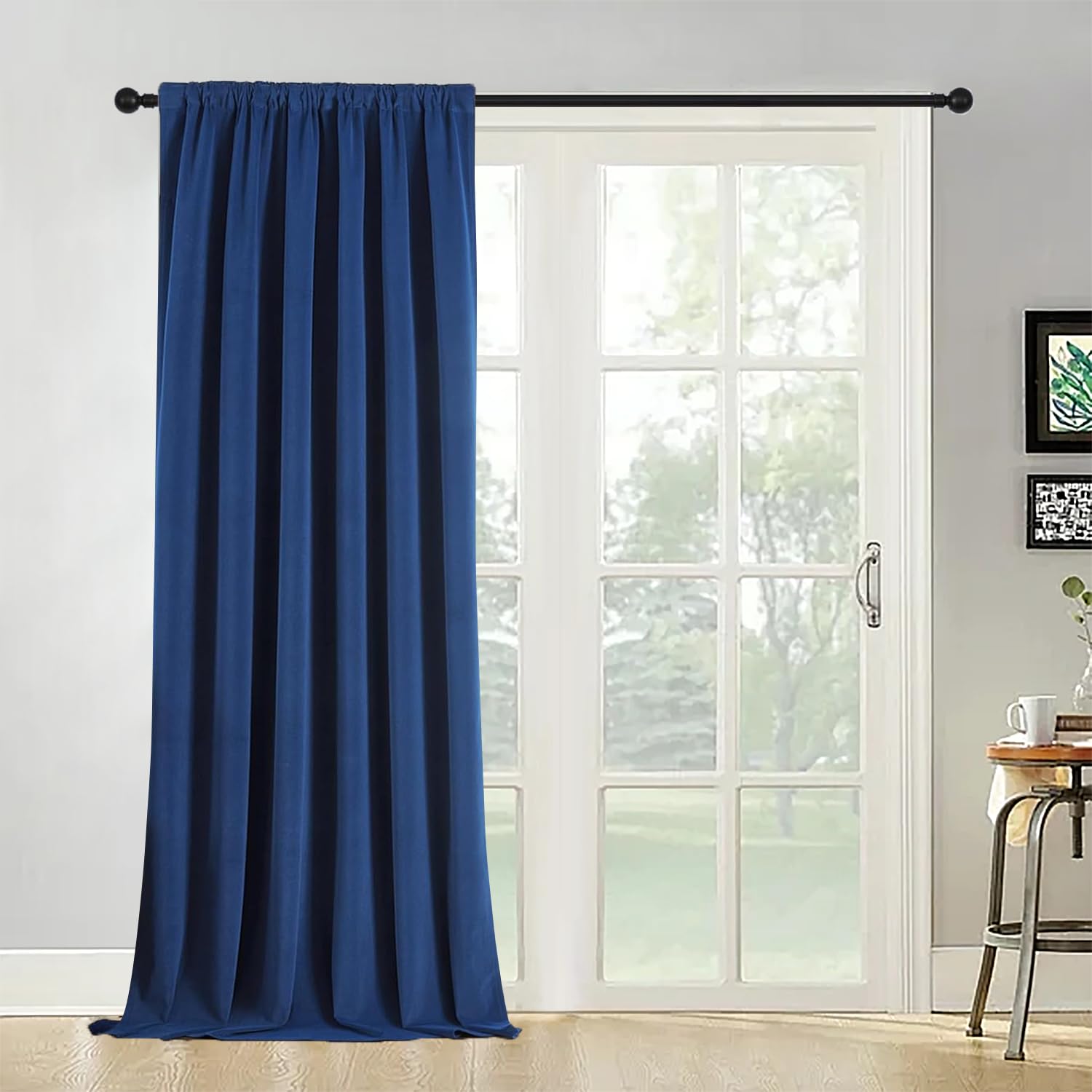 Joydeco Cortina Salon 100% Opacas 1 Pieza Formato Personalizado Azul Zafiro Terciopelo Aislamiento Térmico Cinta Fruncidora Cortina Dormitorio Suaves y Elegantes 330g/㎡