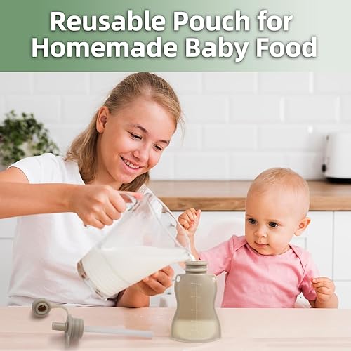 Miniatura 5 de Bolsas reutilizables de comida para bebés con pajitas, paquete de 4 bolsas recargables de silicona exprimibles para niños pequeños, sin BPA,