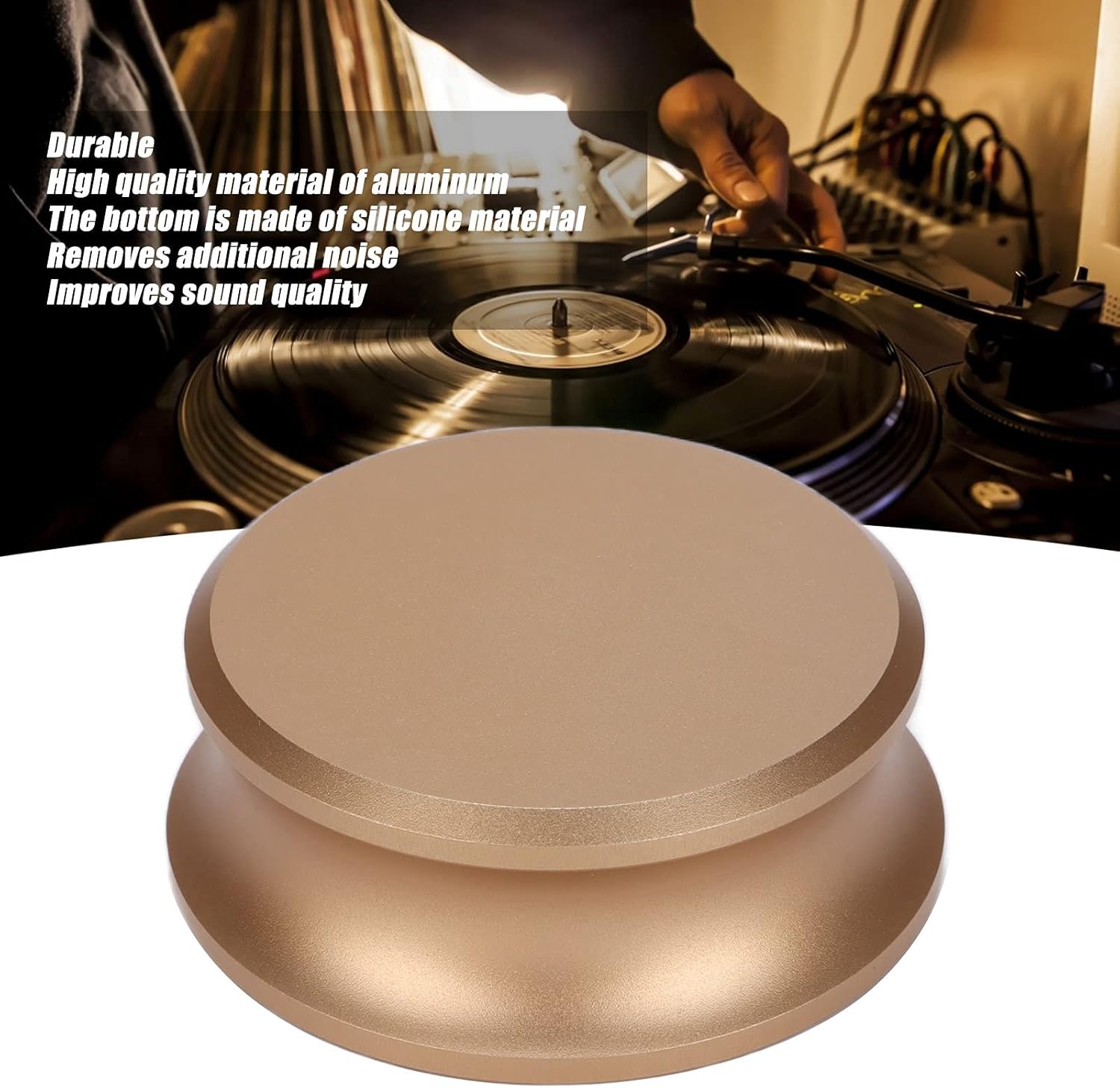 Record Weight Stabilizer, Aluminum Turntable Black Clamp, Used for Record Player, Gifts for Enthusiasts (Gold)